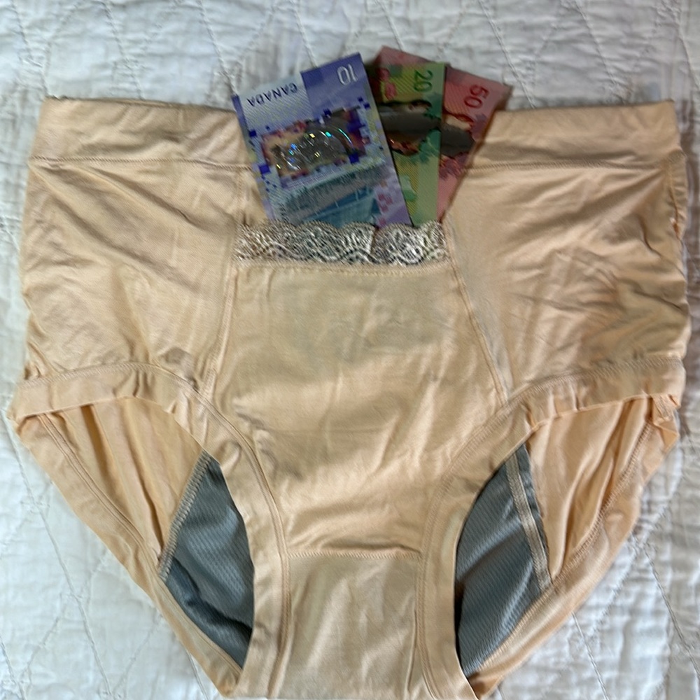 Beige Menstrual Panties. Modal Bamboo Cotton underwear with a secret compartment